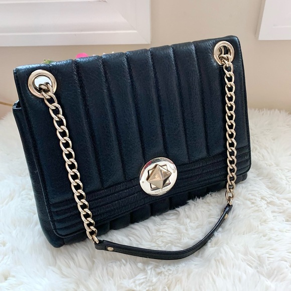 Kate Spade Evangeline Black Quilted Leather Bag Gold Chain - Picture 11 of 16